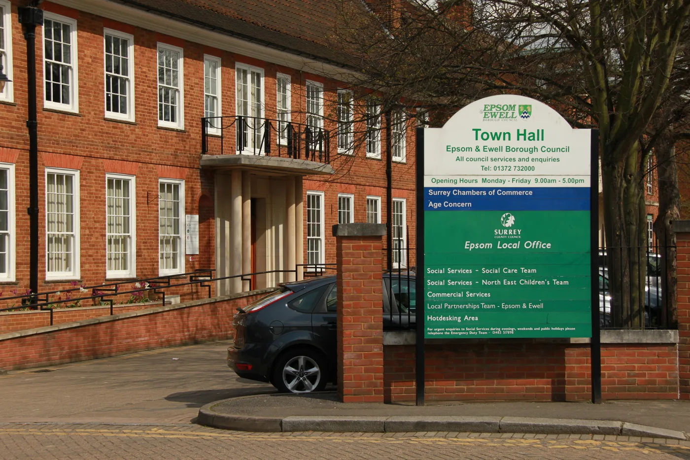 Epsom Town Hall on The Parade. The Town Hall is the base of Epsom and Ewell Borough Council.